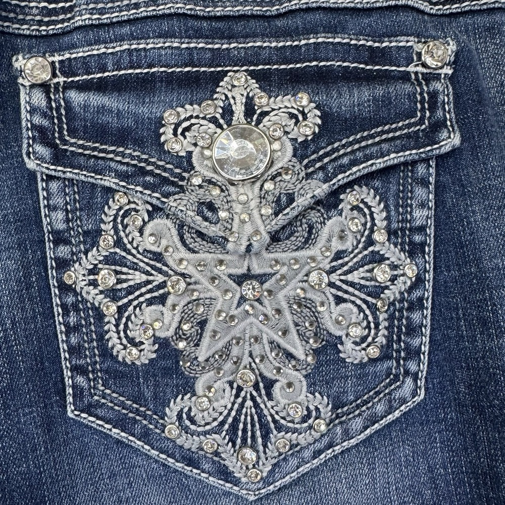 La Idol Jeans Women's Size 13 35x34 Rhinestones Back Pocket Flaps Bootcut Denim - Picture 4 of 16